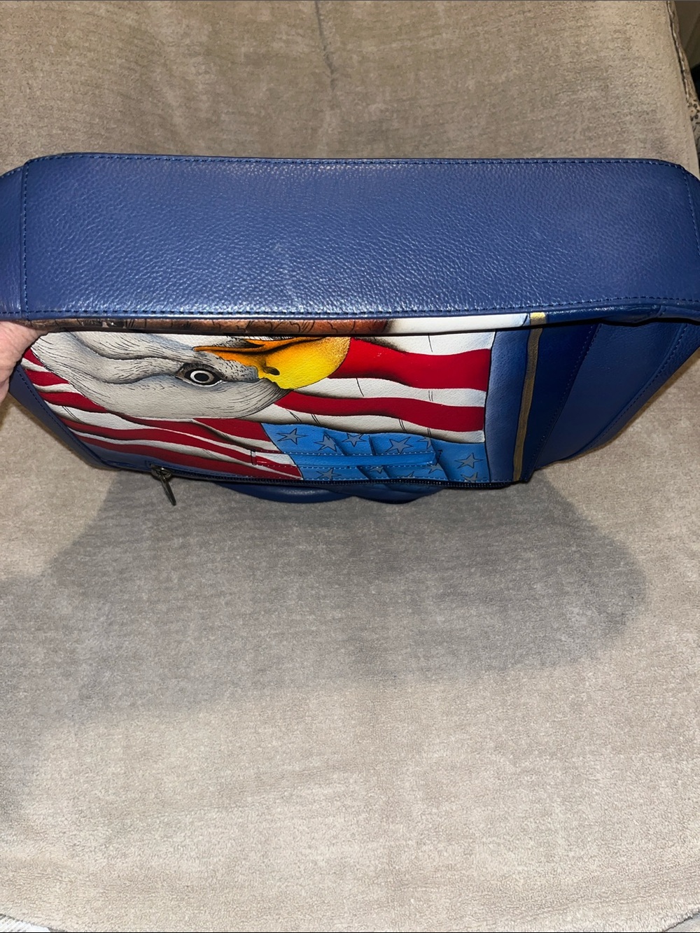 Anuschka Navy Hand-Painted Eagle & American Flag Shoulder Bag - Picture 6 of 7